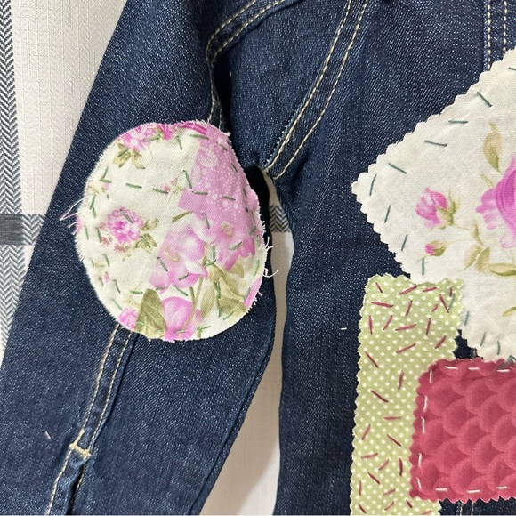 Say what? Girl, toddler 5T up, cycled, patchwork, floral Boho, Jean jacket. - Picture 6 of 11